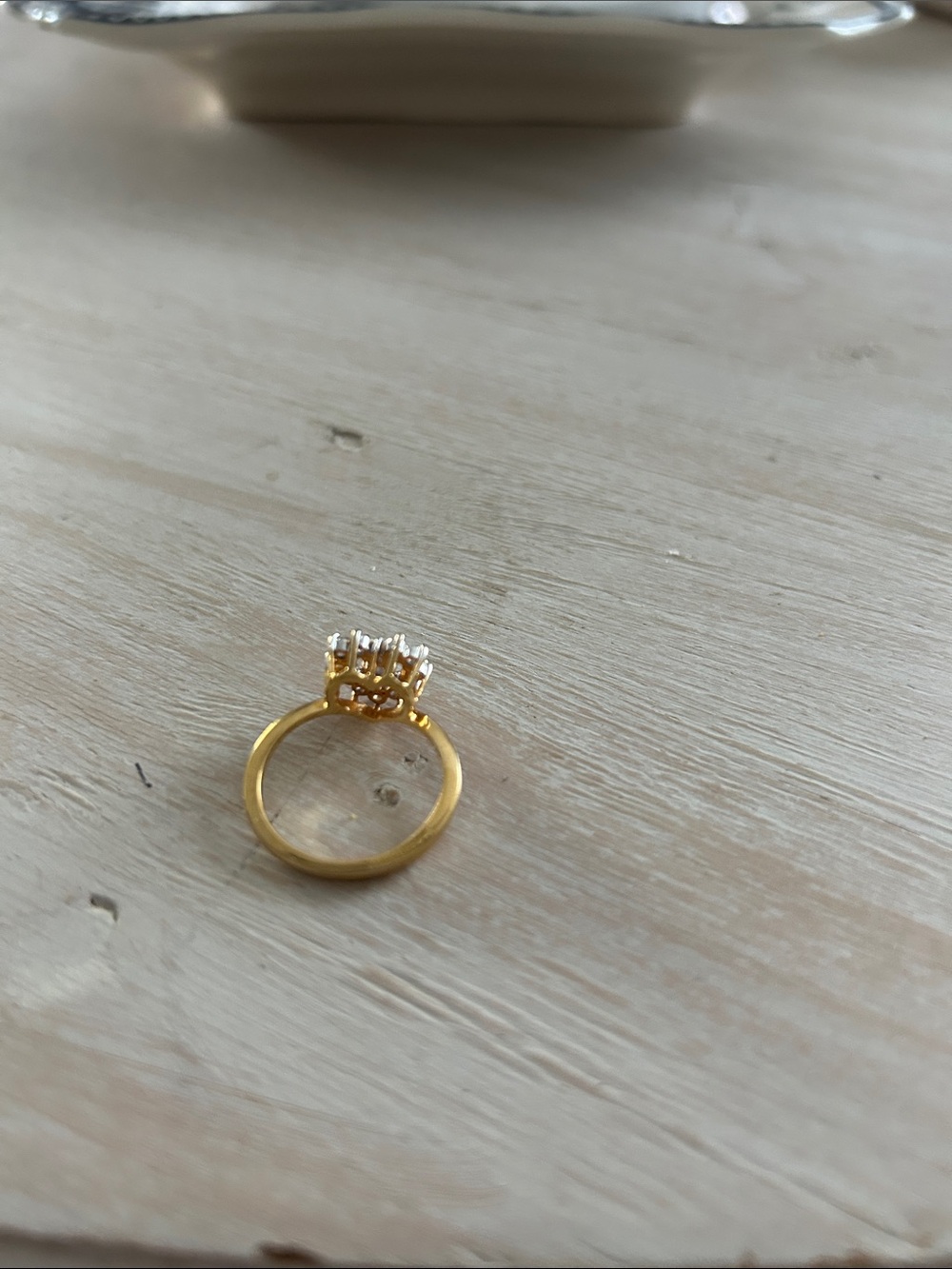 Gold Tone Floral Cluster Ring with Clear Stones - Picture 2 of 2